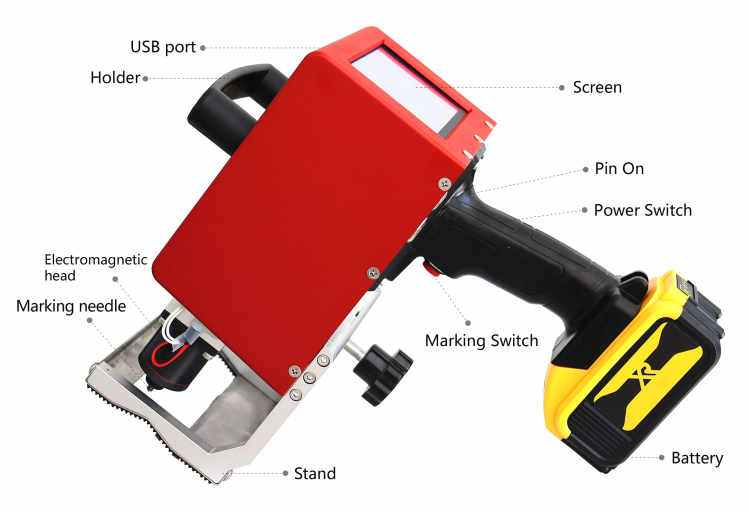 Ergonomischer handgehaltener Nadelpr&auml;ger zum Gravieren von Stahlrohren